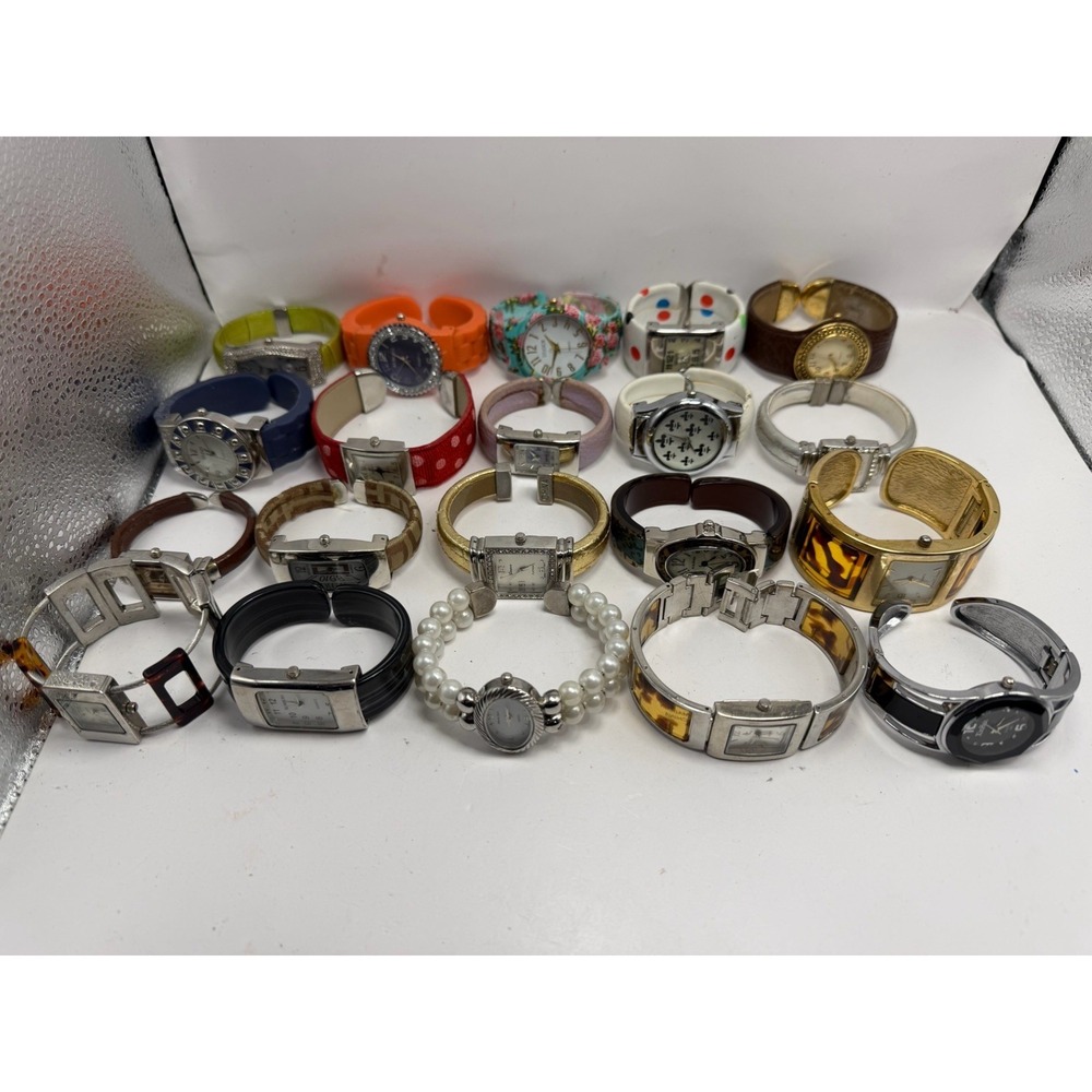Mixed Cuff Bangle Bracelet Watches Lot Of 20 Mixed Materials